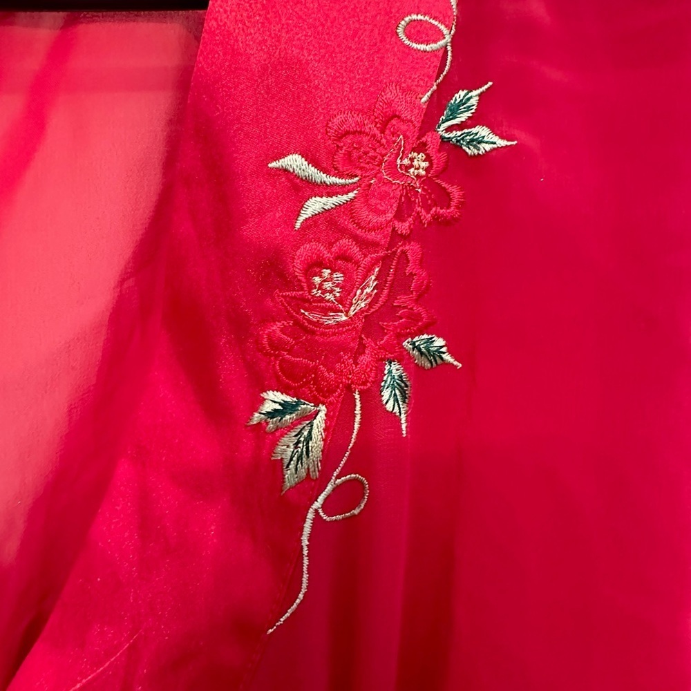Vintage Y2K Delicates Vibrant Red Slip Dress with Rose Embroidery Large - Picture 6 of 8